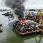 Massive Fire Breaks Out On Barge At Scrap Metal Facility On Fraser River In Surrey